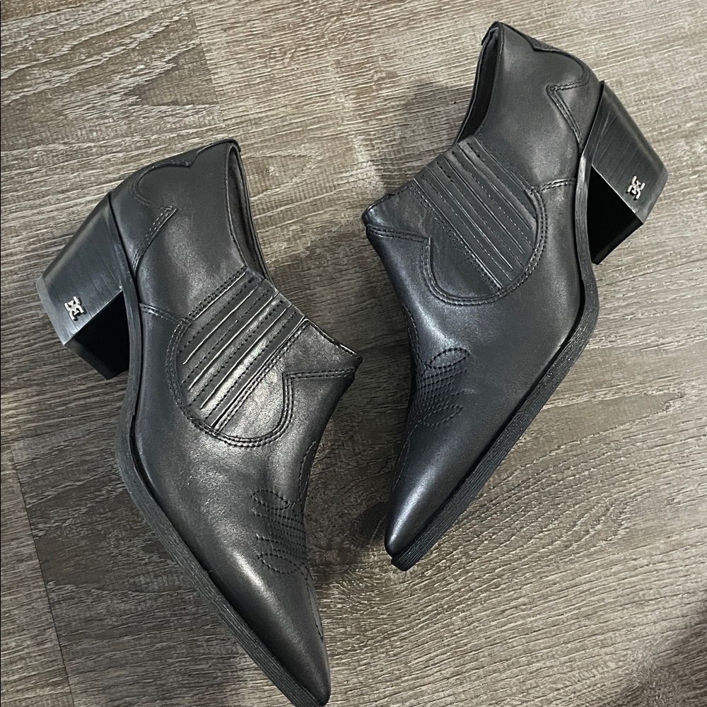 Sam Edelman Elegant Black Leather cowboy ankle Women's Shoes